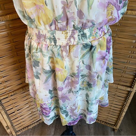 MSK Yellow Pink Ruffled Tie Front Sundress petite 14 wedding guest cottagecore - Picture 7 of 9